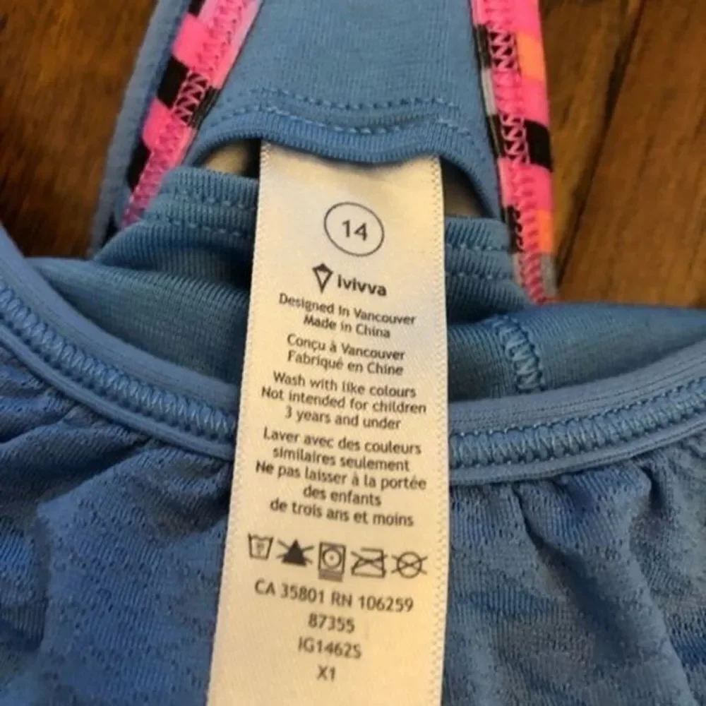 Ivivva periwinkle blue built in bra tank top